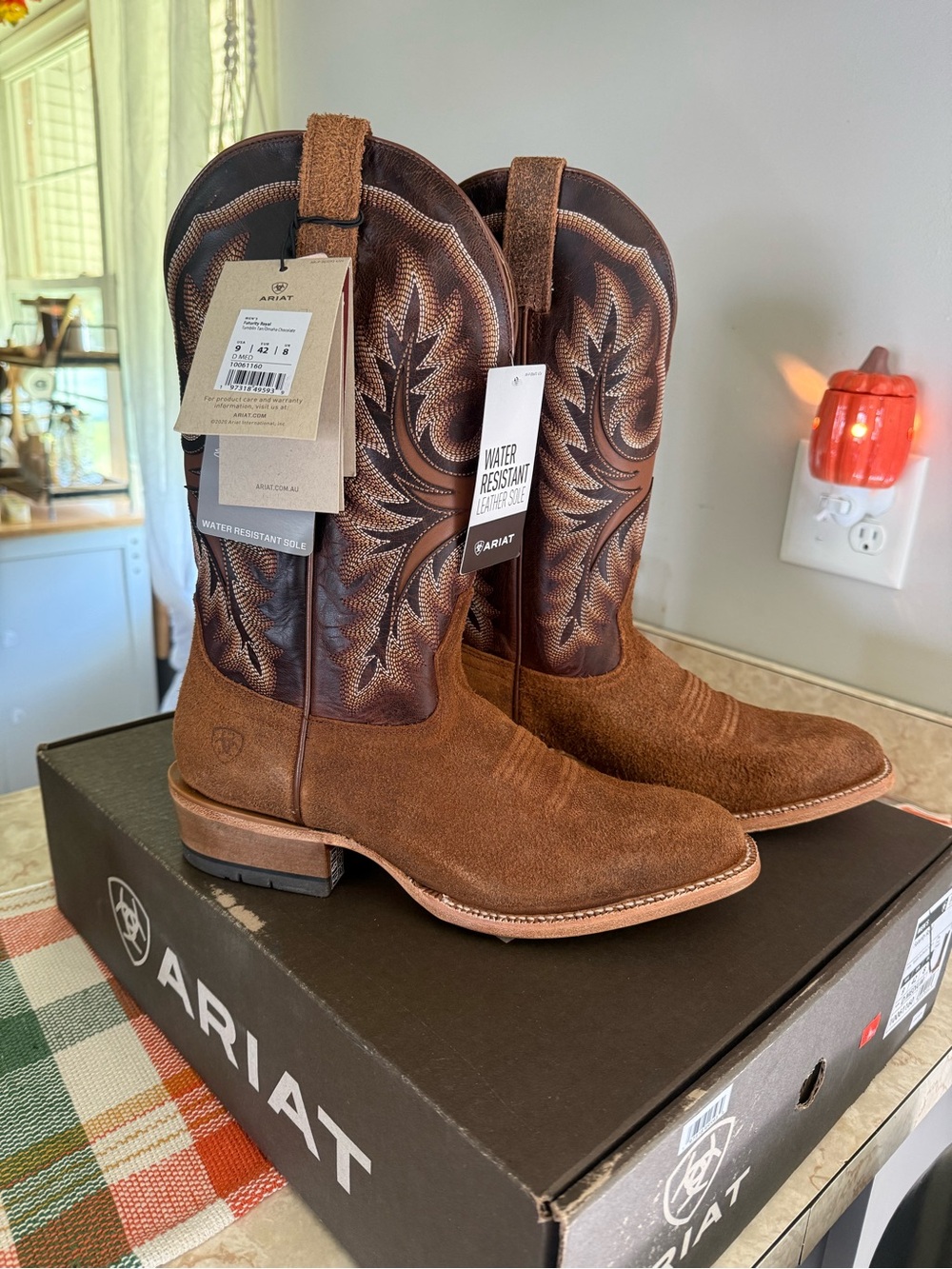 Ariat Men's Brown Two-Tone Suede & Leather Western Boots
